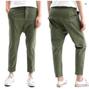 Nili Lotan 2 Paris Pants Cotton Drop Crotch $345 Cropped Camo Army Green Slouchy